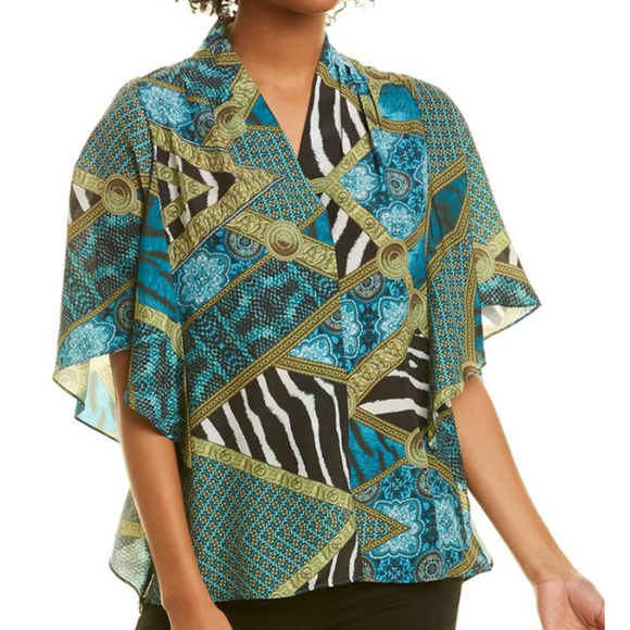 Tyler Boe Athena Printed Blouse Multi Short Sleeve Large - Picture 1 of 9